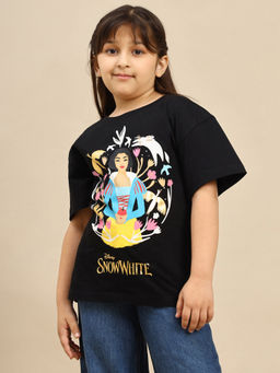 Kidsville - Official Snow White Printed Black Oversized Fit Pure Cotton Tshirt For Girls