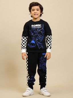 Kidsville - Official Sonic Printed Black & White Sweatshirt & Joggers Set For Boys