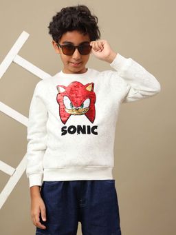 Kidsville - Official Sonic Reversible Sequin Printed Off White Sweatshirt For Boys