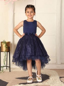 Toy Balloon Kids - Navy Blue High-Low Girls Party Wear Knee Length Dress