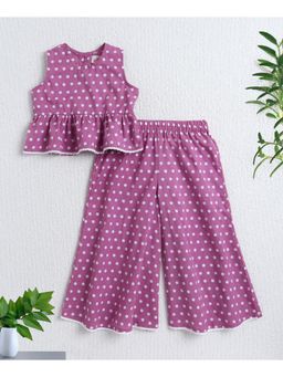 The Magic Wand - Purple Cotton Woven Sleeveless Polka Dot Printed Top and Palazzo Set