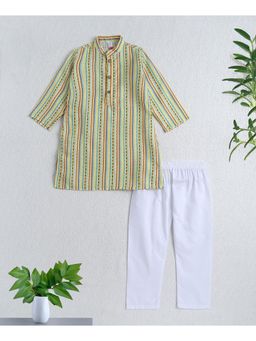 The Magic Wand - Green Woven Full Sleeves Stripe Printed Kurta and Pyjama Set