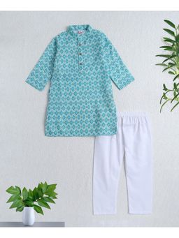 The Magic Wand - Blue Woven Full Sleeves AII Over Printed Kurta and Pyjama Set