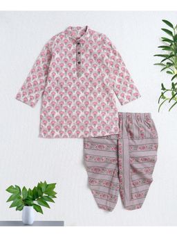 The Magic Wand - Pink Cotton Woven Full Sleeves AII Over Printed Kurta and Dhoti Set
