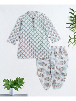 The Magic Wand - Green Cotton Woven Full Sleeves AII Over Printed Kurta and Dhoti Set