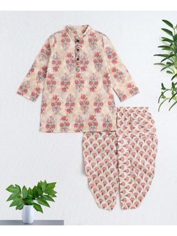 The Magic Wand - Peach Cotton Woven Full Sleeves AII Over Printed Kurta and Dhoti Set