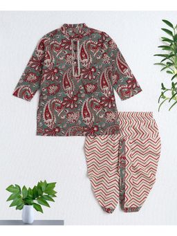 The Magic Wand - Cotton Green Woven Full Sleeves AII Over Printed Kurta and Dhoti Set