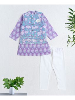 The Magic Wand - Lavender Cotton Woven Printed Kurta and Pyjama with Jacket Set