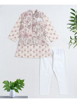 The Magic Wand - Off White Cotton Woven Printed Kurta and Pyjama with Jacket Set