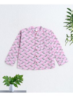 The Magic Wand - Pink Cotton Woven Full Sleeves AII Over Printed Short Kurta