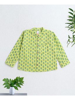 The Magic Wand - Green Cotton Woven Full Sleeves AII Over Printed Short Kurta