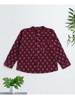 The Magic Wand - Maroon Cotton Woven Full Sleeves AII Over Printed Short Kurta
