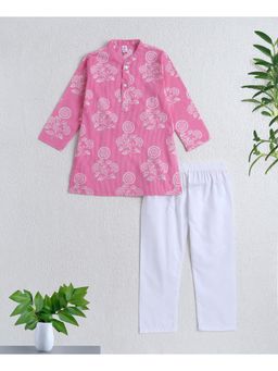 The Magic Wand - Pink Cotton Woven Full Sleeves Floral Printed Kurta and Pyjama Set