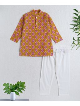 The Magic Wand - Mustard Cotton Woven Full Sleeves Ikat Printed Kurta and Pyjama Set