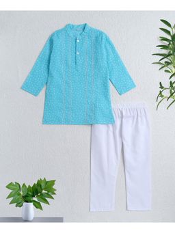 The Magic Wand - Blue Cotton Woven Polka Dot Printed Kurta and Pyjama Set