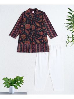 The Magic Wand - Navy Blue Cotton Woven All Over Printed Kurta and Pyjama With Jacket