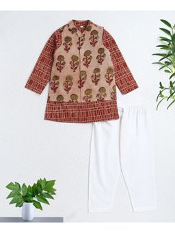 The Magic Wand - Rust Cotton Woven AII Over Printed Kurta and Pyjama with Jacket