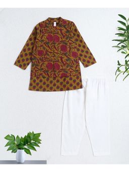 The Magic Wand - Yellow Cotton Woven AII Over Printed Kurta and Pyjama with Jacket