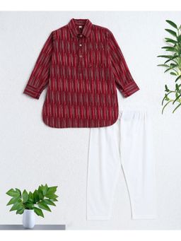 The Magic Wand - Maroon Cotton Woven AII Over Printed Kurta and Pyjama Set