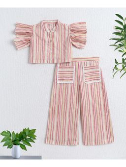 The Magic Wand - Peach Cotton Woven Stripe Printed Co-Ord Set