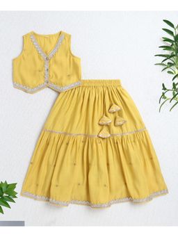 The Magic Wand - Mustard Woven Sleeveless Zari Embroidery Choli and Lehenga Set