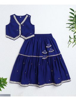 The Magic Wand - Blue Woven Sleeveless Zari Embroidery Choli and Lehenga Set