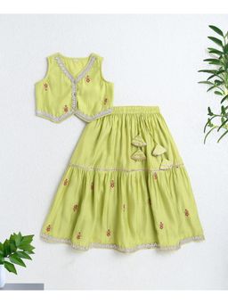 The Magic Wand - Green Woven Sleeveless Zari Embroidery Choli and Lehenga Set