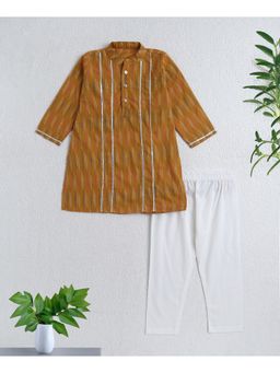 The Magic Wand - Brown Cotton Woven Stripe Detailed Kurta with Pyjama Set
