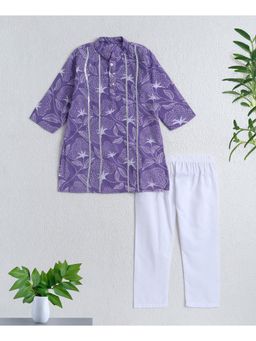 The Magic Wand - Lavender Cotton Woven Stripe Detailed Kurta with Pyjama Set