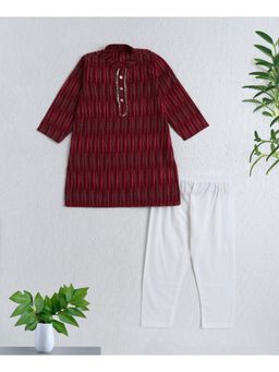 The Magic Wand - Maroon Cotton Woven Full Sleeves Printed Kurta with Pyjama Set