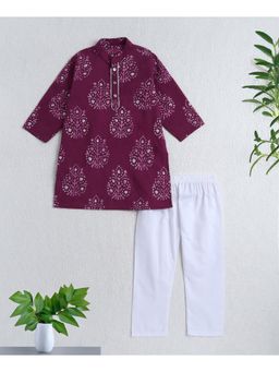 The Magic Wand - Wine Cotton Woven Printed Detailed Kurta with Pyjama Set