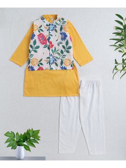 The Magic Wand - Yellow Full Sleeves Solid Kurta and Pyjama Set with Jacket