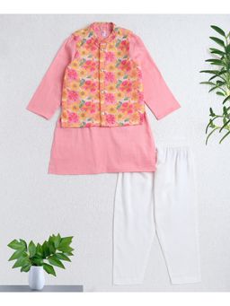 The Magic Wand - Pink Cotton Woven Digital Printed Kurta and Pyjama with Jacket