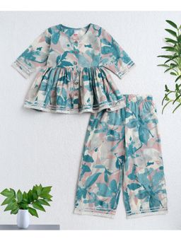 The Magic Wand - Blue Cotton Woven Abstract Printed Top and Palazzo Set