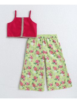 The Magic Wand - Pink Woven Singlet Solid Top with Printed Palazzo