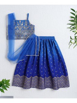 The Magic Wand - Blue Woven Singlet Floral Zari Choli and Lehenga with Dupatta