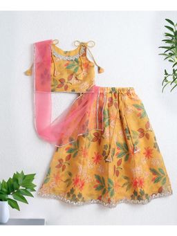 The Magic Wand - Yellow Cotton Woven Chanderi Choli and Lehenga Set with Dupatta