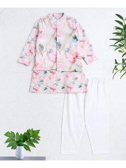 The Magic Wand - Off White Woven Digital Foil Print Kurta and Pyjama with Jacket