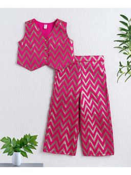 The Magic Wand - Pink Woven Sleeveless Zig Zag Printed Top and Palazzo Set