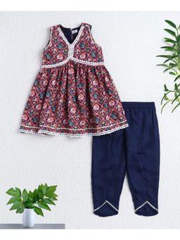 The Magic Wand - Navy Blue Woven Sleeveless Digital Printed Kurti and Pant Set