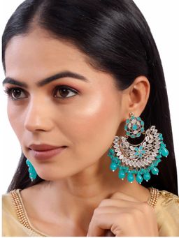 Accessher - Gold Finish Handcut Mirrors Studded Chandbali Earrings with Green Beads
