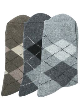NEXT2SKIN - Men Woollen Crew Length Animal Argyle Pattern Multi-Color Socks (Pack of 3)