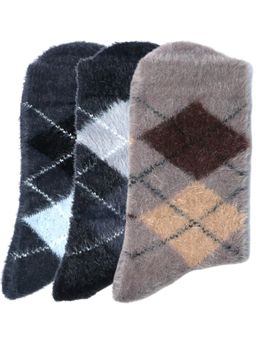 NEXT2SKIN - Men Crew Length Argyle Pattern Fur Winter Multi-Color Socks (Pack of 3)