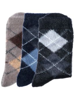 NEXT2SKIN - Men Crew Length Argyle Pattern Fur Winter Multi-Color Socks (Pack of 3)