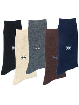 NEXT2SKIN - Men Woollen Crew Length Winter Argyle like Diamond Pattern Multi-Color Socks (Pack of 5)