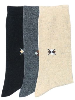 NEXT2SKIN - Men Woollen Crew Length Winter Argyle like Diamond Pattern Multi-Color Socks (Pack of 3)