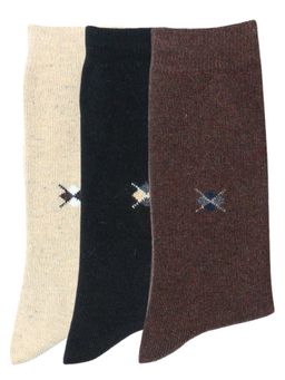 NEXT2SKIN - Men Woollen Crew Length Winter Argyle like Diamond Pattern Multi-Color Socks (Pack of 3)