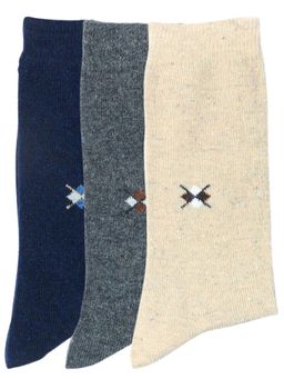 NEXT2SKIN - Men Woollen Crew Length Winter Argyle like Diamond Pattern Multi-Color Socks (Pack of 3)