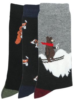 NEXT2SKIN - Men Woollen Crew Length Animal Theme Pattern Multi-Color Socks (Pack of 3)