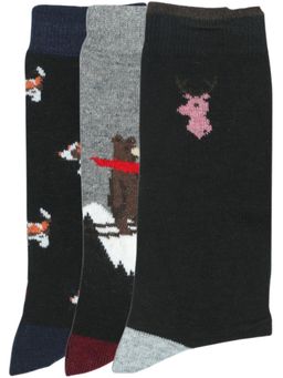 NEXT2SKIN - Men Woollen Crew Length Animal Theme Pattern Multi-Color Socks (Pack of 3)